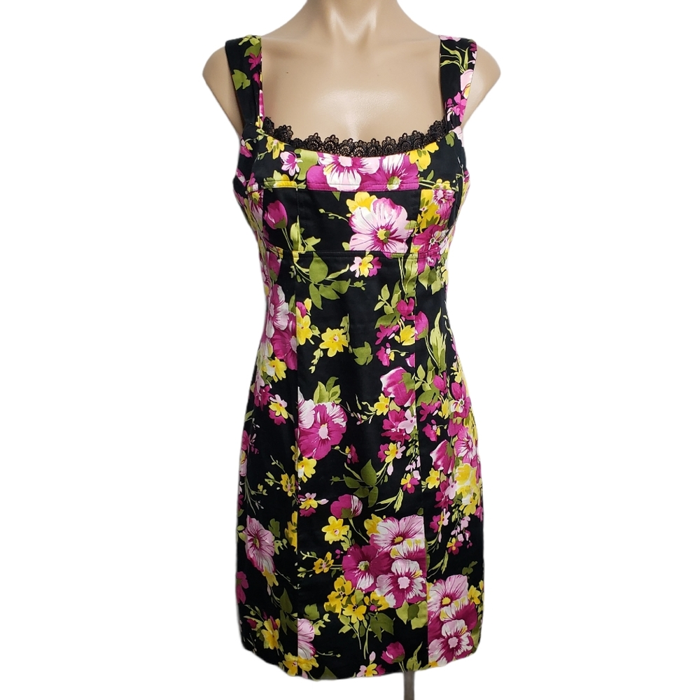 Pink Summer Floral Fitted Mini Dress Size 8 Sele